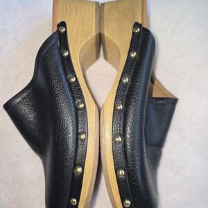 Black Leather Studded Clogs